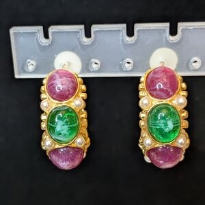 Ruby And Emerald Resin Goldtone Hoops
